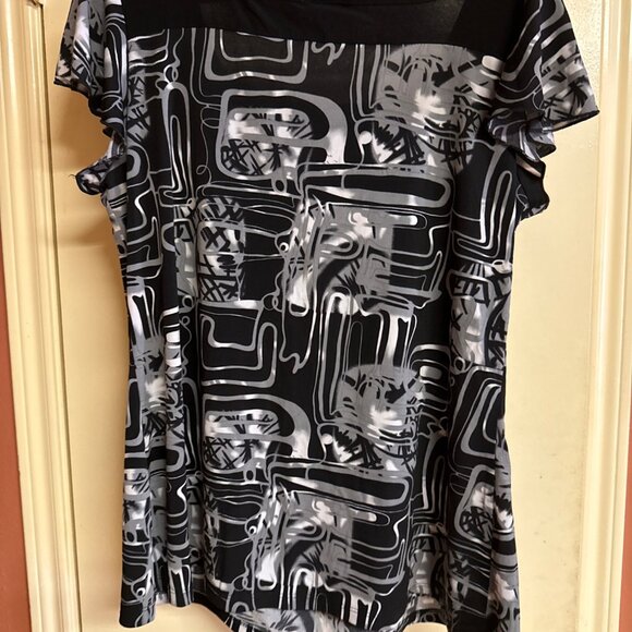 Vintage Abstract Print Black & Gray Perception Women Short Sleeve Stretchy Top W - Picture 4 of 5